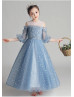 Beaded Blue Star Lace Tulle Dreamy Flower Girl Dress